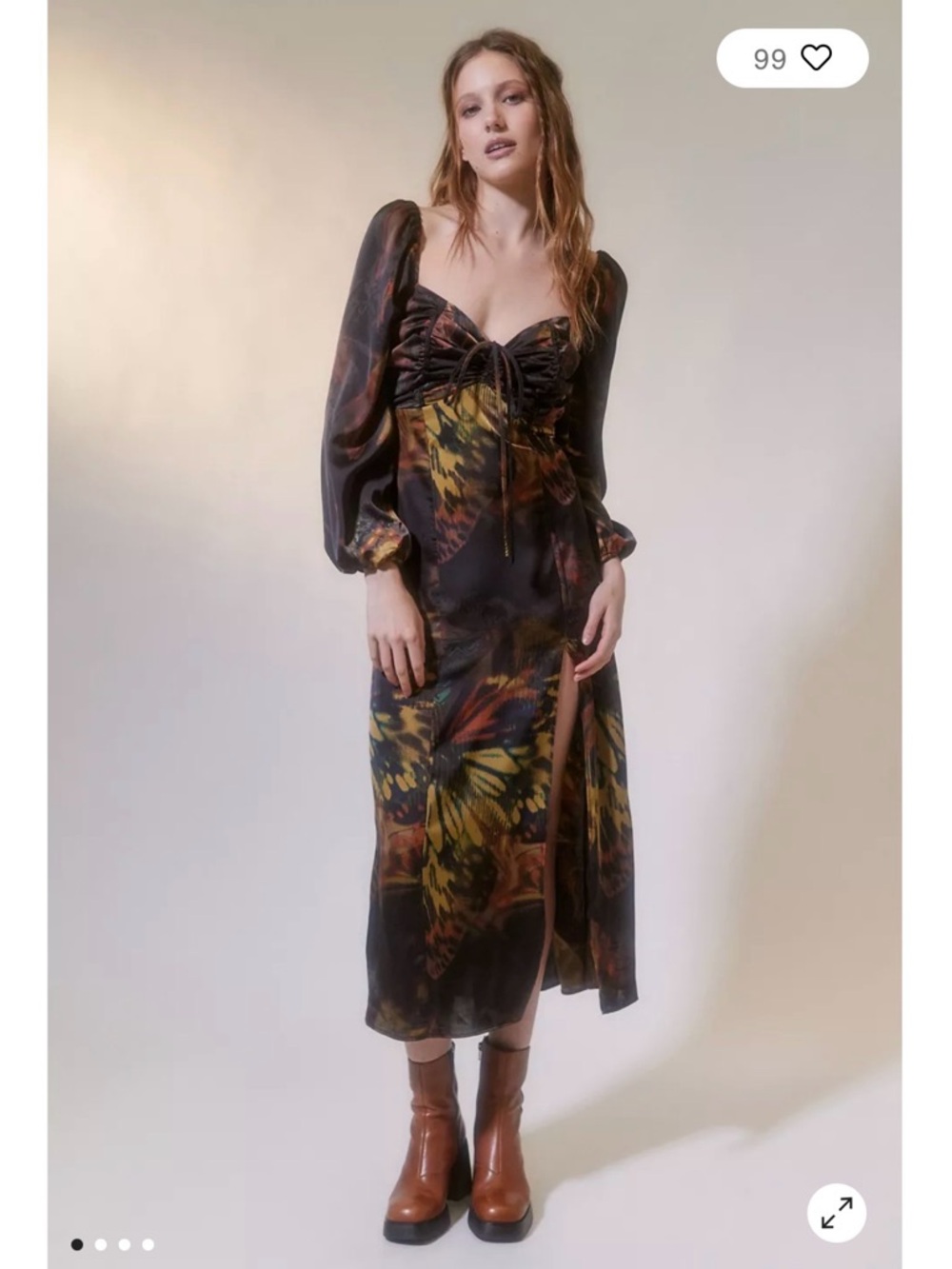 URBAN OUTFITTERS Kitty Printed Puff Sleeve Midi Dress